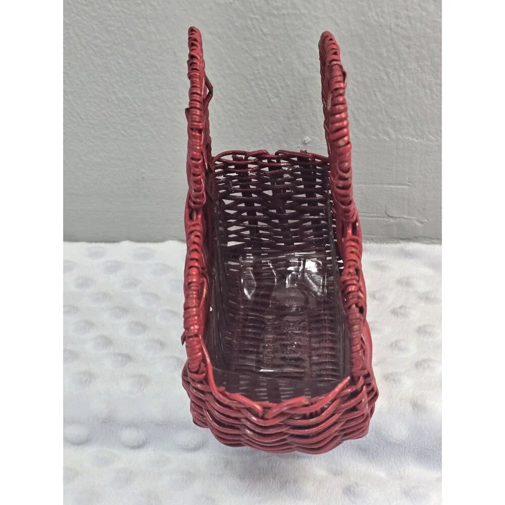 Heart Shaped Wicker Basket Red Planter Napkin Holder Side Shelf Country Decor